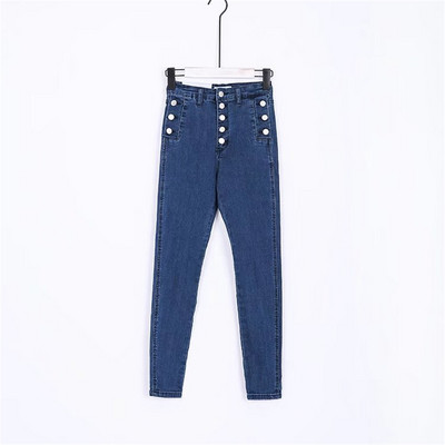 Blugi casual de dama cu talie inalta si nasturi in patru culori