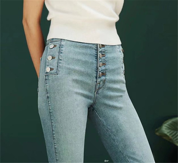 Blugi casual de dama cu talie inalta si nasturi in patru culori