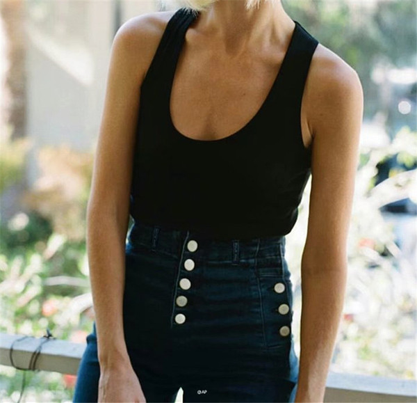 Blugi casual de dama cu talie inalta si nasturi in patru culori