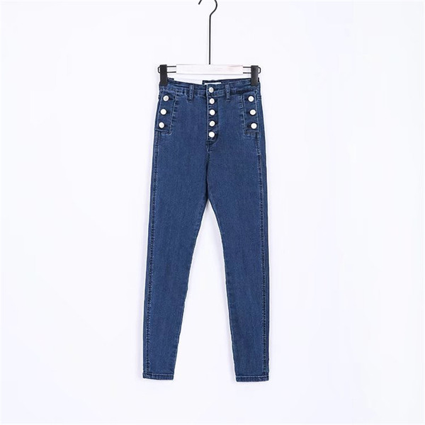 Blugi casual de dama cu talie inalta si nasturi in patru culori