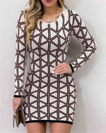 Γυναικείο casual φόρεμα με μακριά μανίκια και οβάλ ντεκολτέ