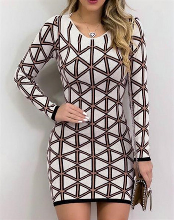 Γυναικείο casual φόρεμα με μακριά μανίκια και οβάλ ντεκολτέ