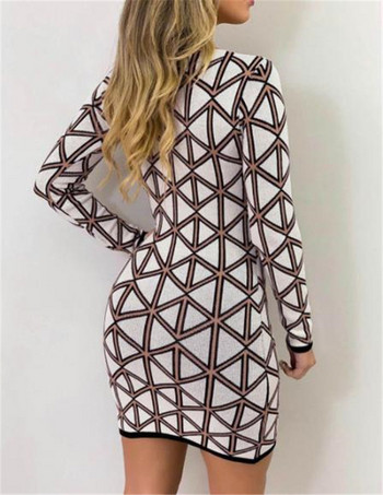 Γυναικείο casual φόρεμα με μακριά μανίκια και οβάλ ντεκολτέ