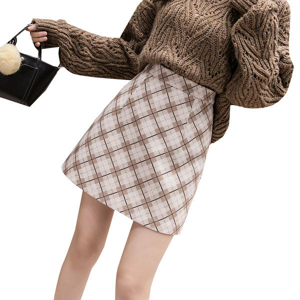 Fusta de dama moderna - talie inalta in verde si bej