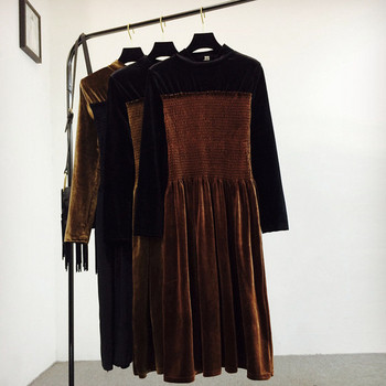 Γυναικείο χειμερινό βελούδινο φόρεμα με μακρί μανίκι