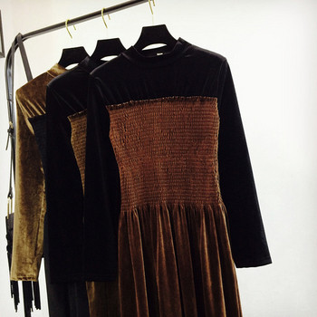 Γυναικείο χειμερινό βελούδινο φόρεμα με μακρί μανίκι