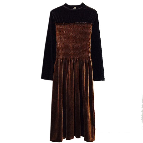 Γυναικείο χειμερινό βελούδινο φόρεμα με μακρί μανίκι