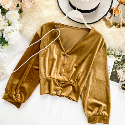 Γυναικείο πουκάμισο με V-λαιμόκοψη και κουμπιά