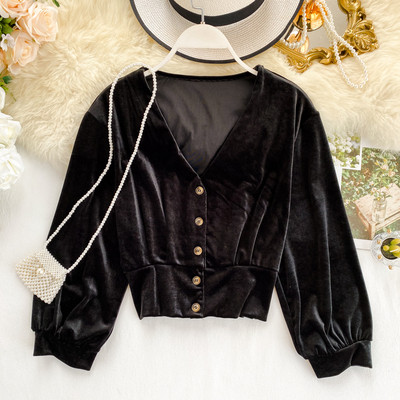 Γυναικείο πουκάμισο με V-λαιμόκοψη και κουμπιά