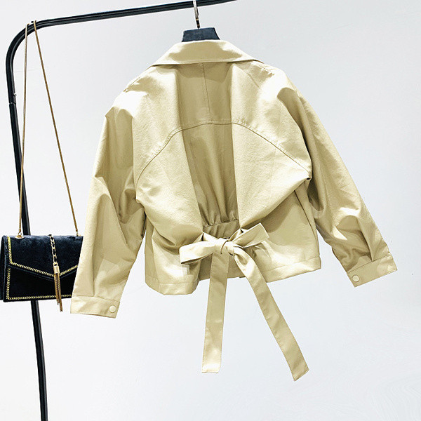 Geaca casual de dama cu panglica pe spate in negru si galben