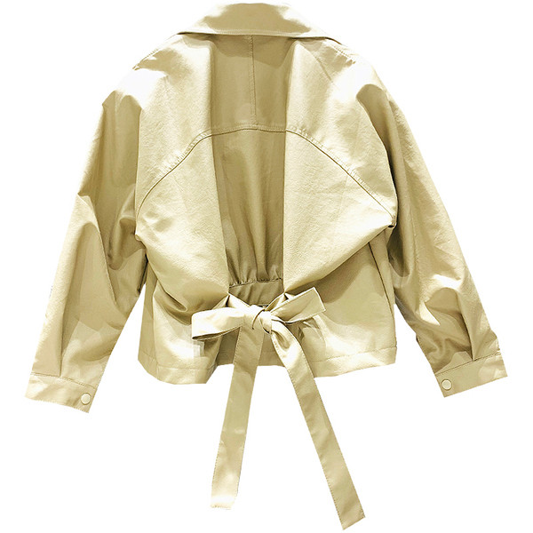 Geaca casual de dama cu panglica pe spate in negru si galben