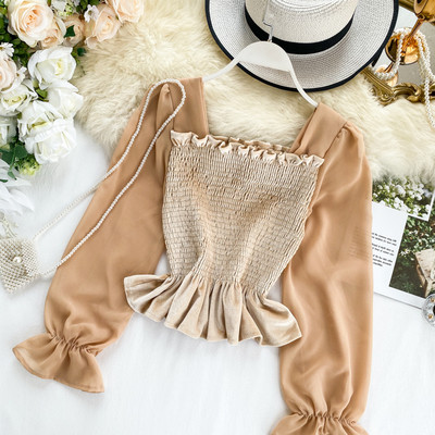 Γυναικείο πουκάμισο με τετράγωνη λαιμόκοψη  σε διάφορα χρώματα