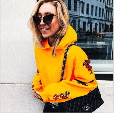 Hanorac de dama cu gluga si broderie in gri, negru, galben si albastru