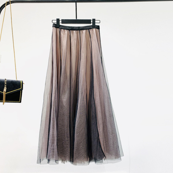 Γυναικεία φούστα με ψηλή μέση και τούλι με μπεζ χρώμα