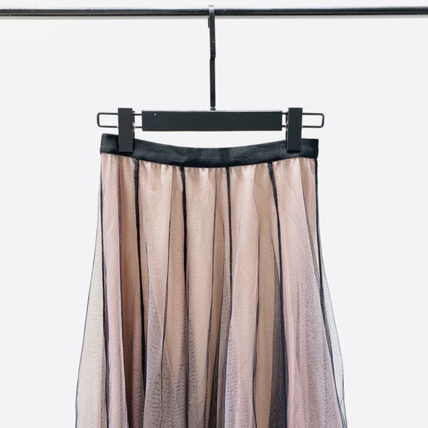 Γυναικεία φούστα με ψηλή μέση και τούλι με μπεζ χρώμα