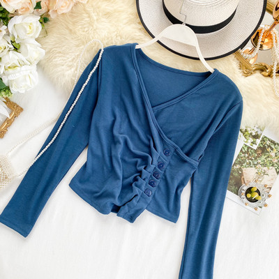 Γυναικεία μπλούζα με λαιμόκοψη και κουμπιά σε διάφορα χρώματα