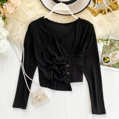 Γυναικεία μπλούζα με λαιμόκοψη και κουμπιά σε διάφορα χρώματα