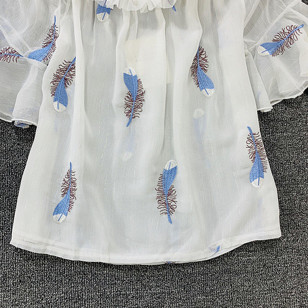 Γυναικεία μπλούζα με έγχρωμη εφαρμογή σε λευκό χρώμα