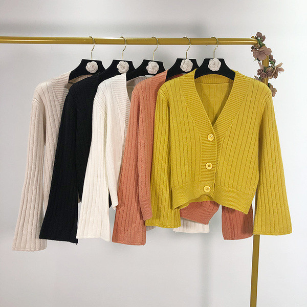 Σύντομη casual γυναικεία ζακέτα με λαιμόκοψη και κουμπιά - διάφορα χρώματα