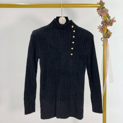 Női vastag pulóver magas gallérral és gombokkal több színben