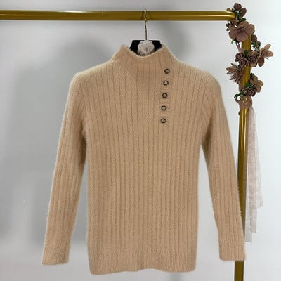 Női vastag pulóver magas gallérral és gombokkal több színben