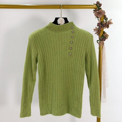 Női vastag pulóver magas gallérral és gombokkal több színben