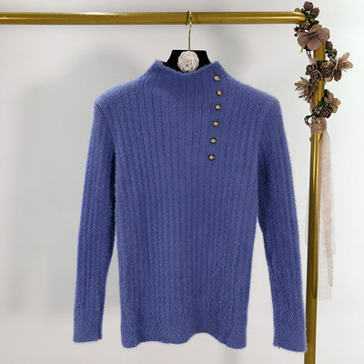 Női vastag pulóver magas gallérral és gombokkal több színben