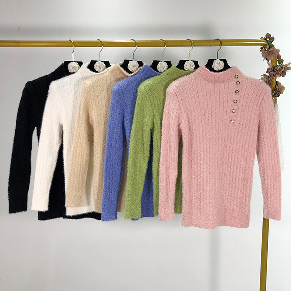 Női vastag pulóver magas gallérral és gombokkal több színben