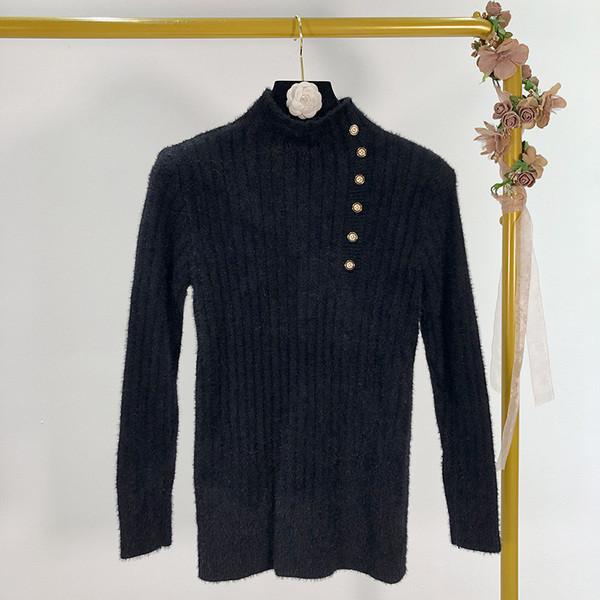 Női vastag pulóver magas gallérral és gombokkal több színben