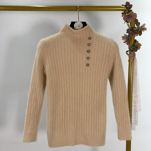 Női vastag pulóver magas gallérral és gombokkal több színben