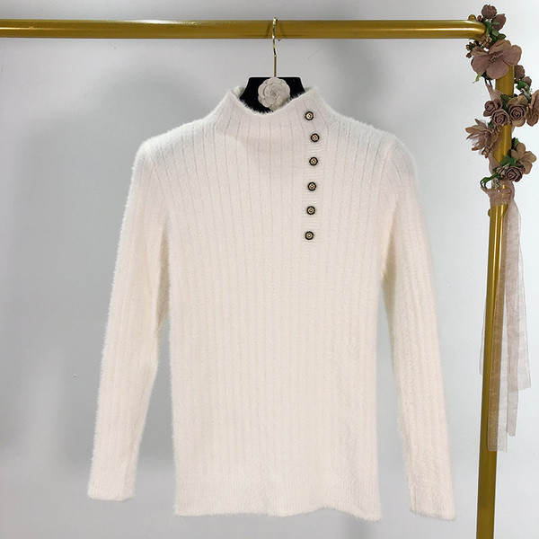 Női vastag pulóver magas gallérral és gombokkal több színben