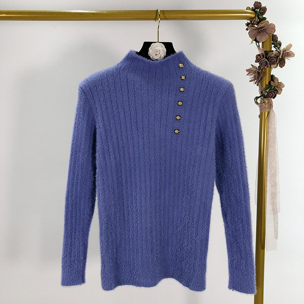 Női vastag pulóver magas gallérral és gombokkal több színben