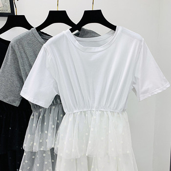 Női alkalmi ruha tüllrel, rövid ujjú fekete és szürke színben