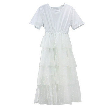 Női alkalmi ruha tüllrel, rövid ujjú fekete és szürke színben