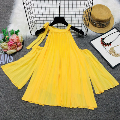 Cămașă pliată de damă cu umeri goi, în mai multe culori