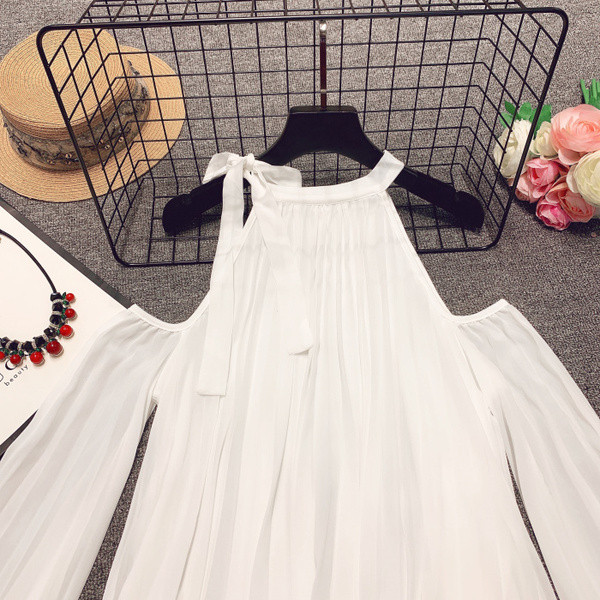 Cămașă pliată de damă cu umeri goi, în mai multe culori