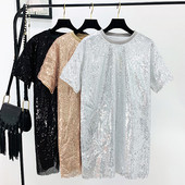 Bluză de damă modernă cu mâneci scurte - model lung cu paiete