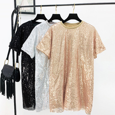 Bluză de damă modernă cu mâneci scurte - model lung cu paiete