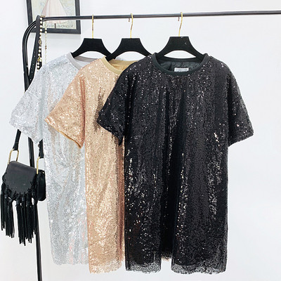 Bluză de damă modernă cu mâneci scurte - model lung cu paiete