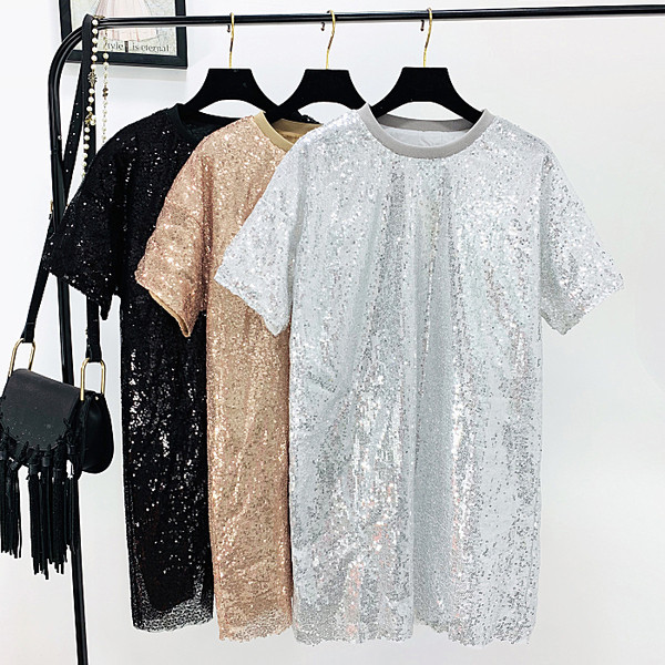 Bluză de damă modernă cu mâneci scurte - model lung cu paiete