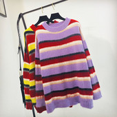 Γυναικεία ριγέ πουλόβερ - μακρύ μοντέλο σε δύο χρώματα