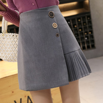 Νέο μοντέλο κομψή γυναικεία φούστα  με κουμπιά σε γκρι, μαύρο και μπεζ χρώμα