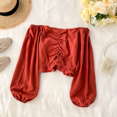 Bluză de damă modernă cu decolteu rotund și nasturi în mai multe culori