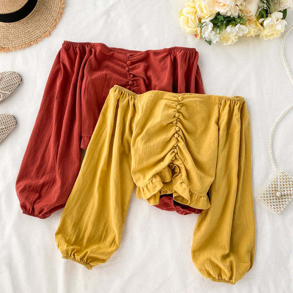 Bluză de damă modernă cu decolteu rotund și nasturi în mai multe culori