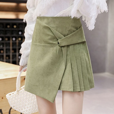 Μοντέρνα γυναικεία φούστα με ψηλή μέση με καφέ, πράσινο και μαύρο χρώμα