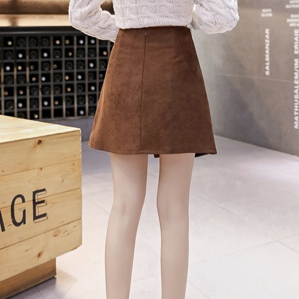 Μοντέρνα γυναικεία φούστα με ψηλή μέση με καφέ, πράσινο και μαύρο χρώμα