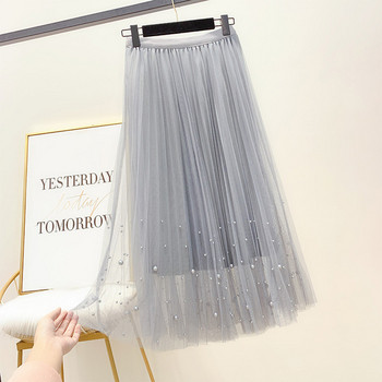 Lady πλισέ φούστα με μαργαριτάρι διακόσμηση σε τέσσερα χρώματα