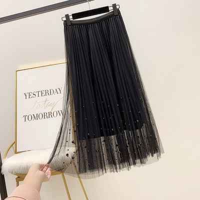 Lady πλισέ φούστα με μαργαριτάρι διακόσμηση σε τέσσερα χρώματα