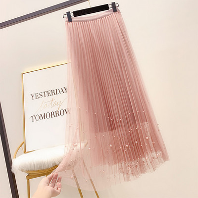 Lady πλισέ φούστα με μαργαριτάρι διακόσμηση σε τέσσερα χρώματα