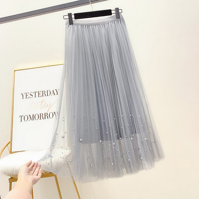 Lady πλισέ φούστα με μαργαριτάρι διακόσμηση σε τέσσερα χρώματα